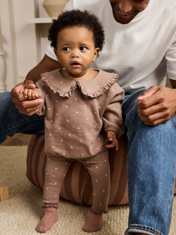 Chocolate Brown Heart Baby Frill Collar Sweater and Leggings 2 Piece Set (0mths-2yrs)