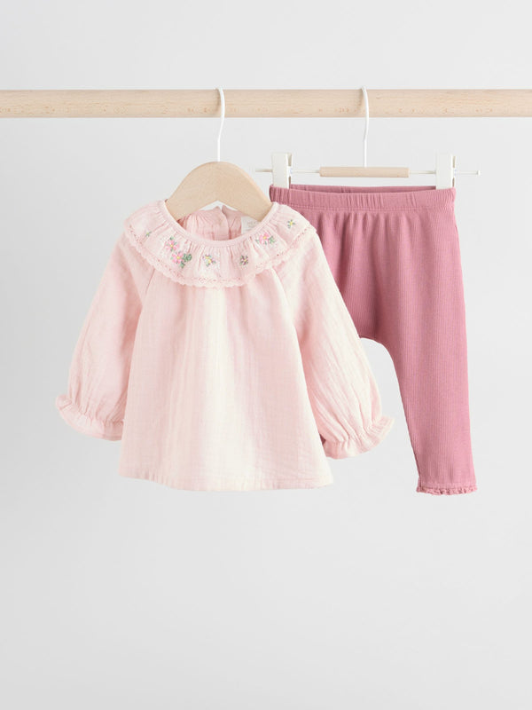 Rose Pink Long Sleeve Baby Top and Leggings 2 Piece Set (0mths-2yrs)