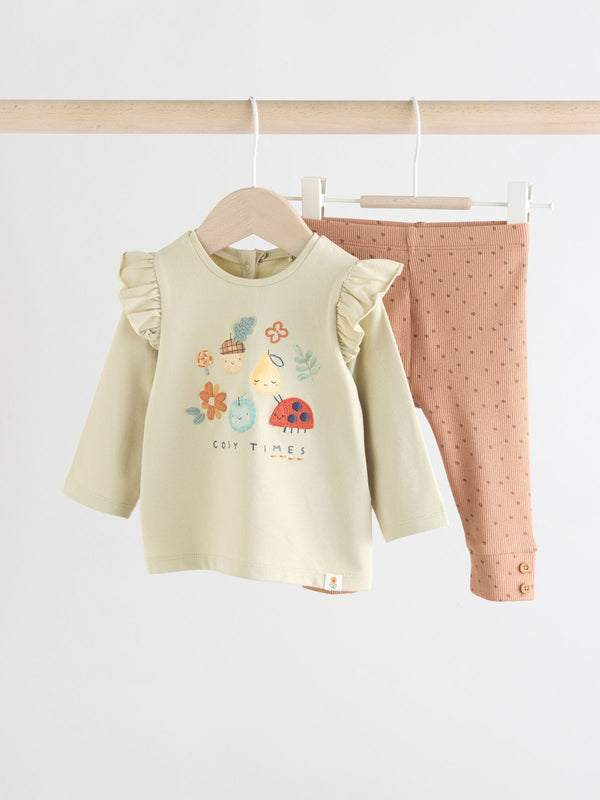 Sage Green Character Baby Long Sleeve Top and Leggings 2 Piece Set (0mths-2yrs)
