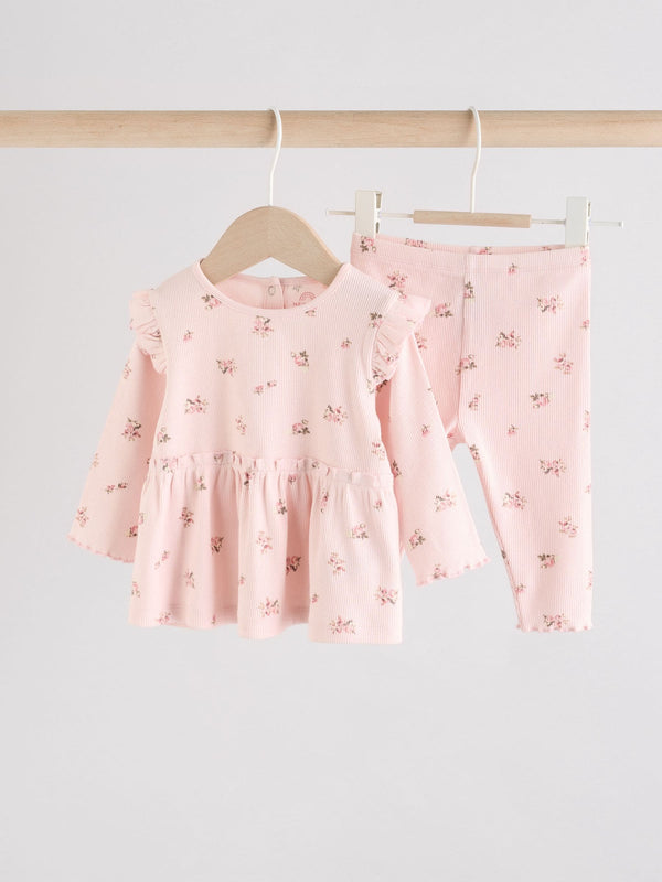 Pink Ditsy Long Sleeve Baby Frill Top And Leggings Set (0mths-2yrs)