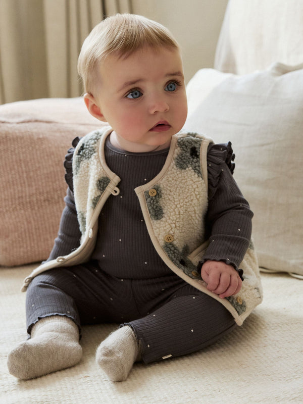 Grey Floral Baby Long Sleeve Top and Leggings with Gilet Set 3 Piece (0mths-2yrs)