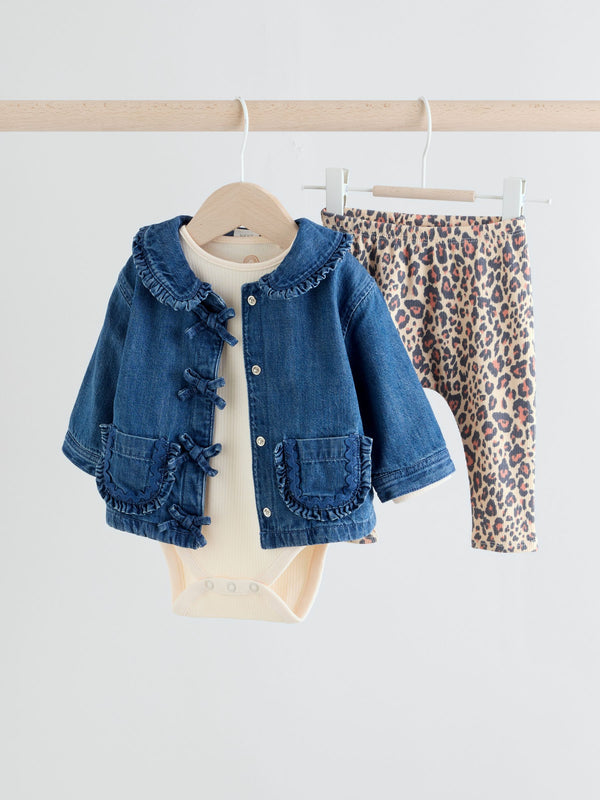 Neutral Animal Baby Denim Jacket, Top and Leggings Set 3 Piece (0mths-2yrs)