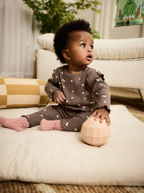 Chocolate Brown Ditsy Top and Leggings Baby 2 Piece Set (0mths-2yrs)