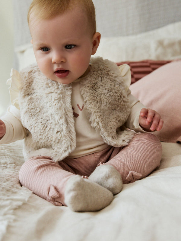 Pink/Cream Baby Fur Gilet, Top and Leggings 3 Piece Set (0mths-2yrs)
