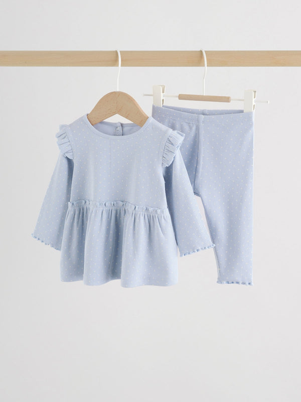 Blue Spot Baby Long Sleeve Frill Top And Leggings Set (0mths-2yrs)