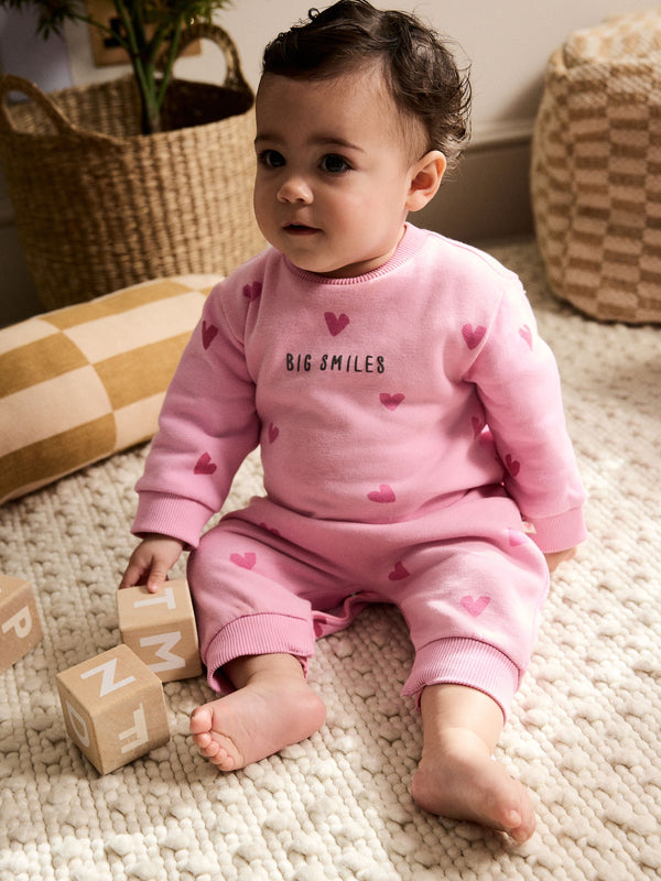 Pink Heart Printed Jersey Baby Romper (0mths-3yrs)