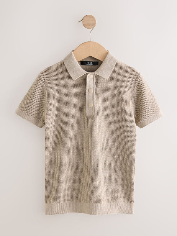 Neutral 100% Cotton Short Sleeve Knitted Popper Polo Shirt (3-16yrs)