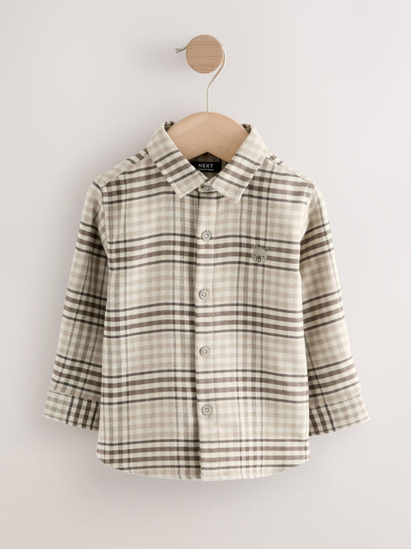 Neutral/Tan Long Sleeve Check Character Shirt (3mths-7yrs)