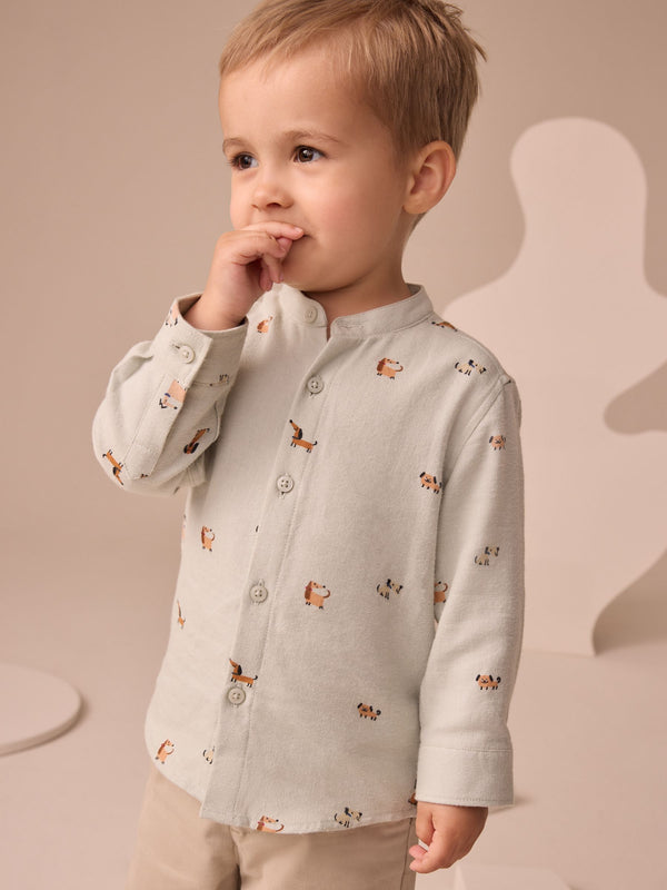 Mint Green Dog Long Sleeve Grandad Collar All-Over Print Character Shirt (3mths-7yrs)