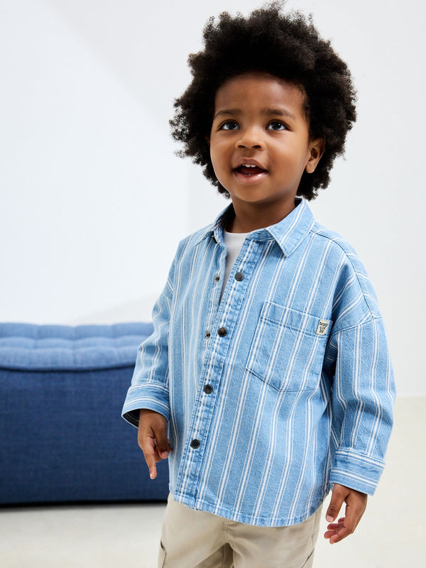 Blue Stripe Long Sleeve Denim Stripe Shirt (3mths-7yrs)