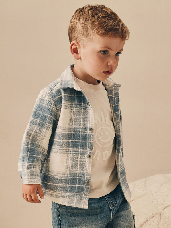 Blue Check Long Sleeve Check Shirt and T-Shirt Set (3mths-7yrs)