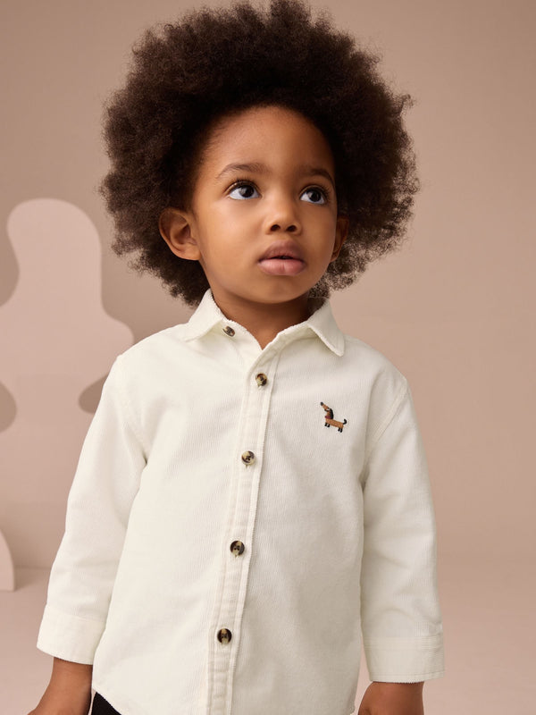 Ecru Long Sleeve Corduroy Character Shirt (3mths-7yrs)