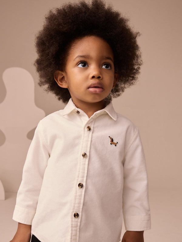 Ecru Long Sleeve Corduroy Character Shirt (3mths-7yrs)