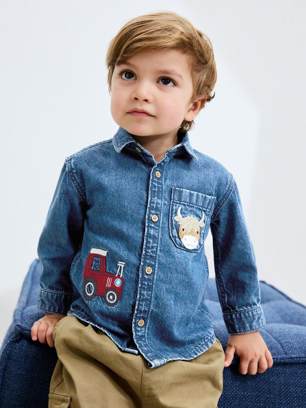 Blue Long Sleeve Denim Character Shirt (3mths-7yrs)