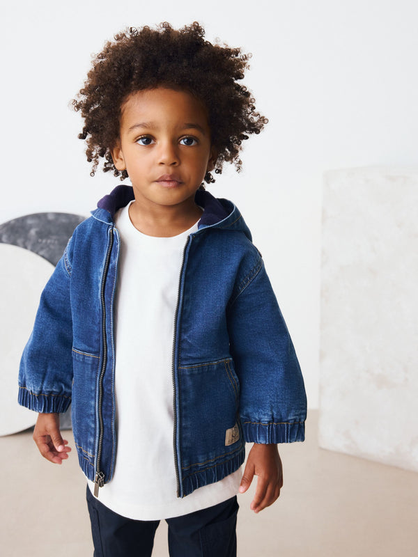 Blue Denim Borg Lined Hooded Zip Through Denim Shacket (3mths-7yrs)