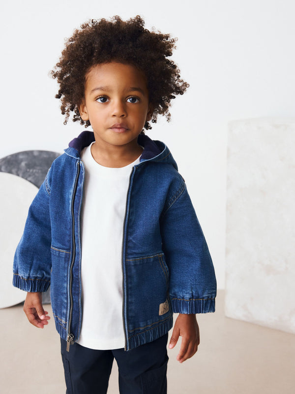 Blue Denim Borg Lined Hooded Zip Through Denim Shacket (3mths-7yrs)