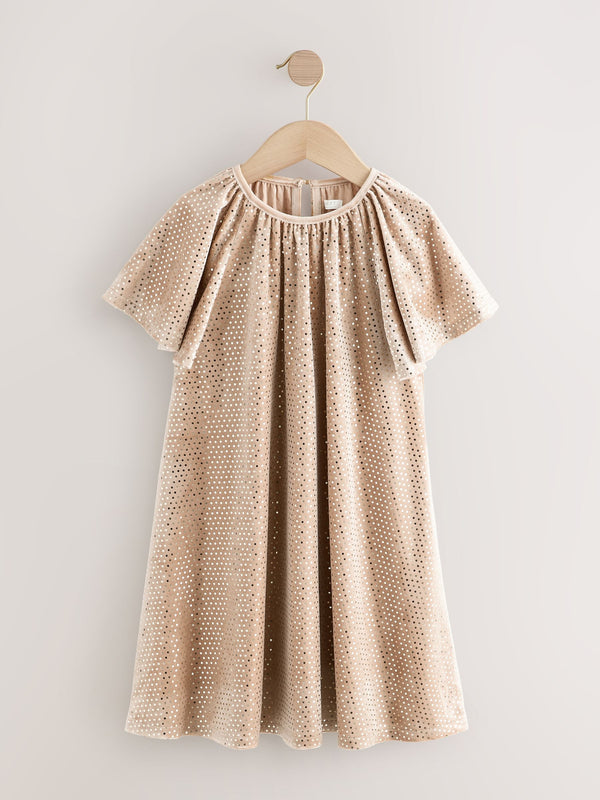 Gold Foil Spot Velour Dress (3-16yrs)