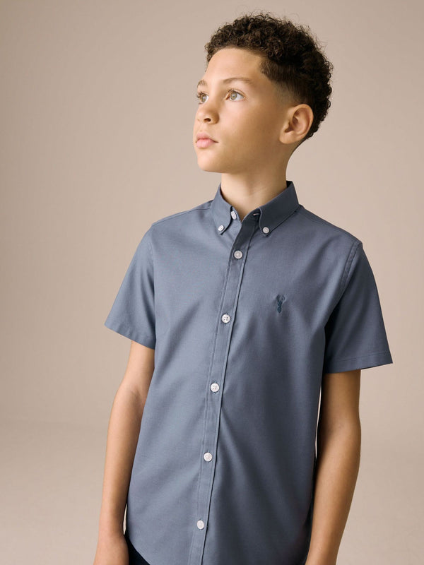 Airforce Blue Logo Short Sleeve Cotton Rich Oxford Shirt (3-16yrs)