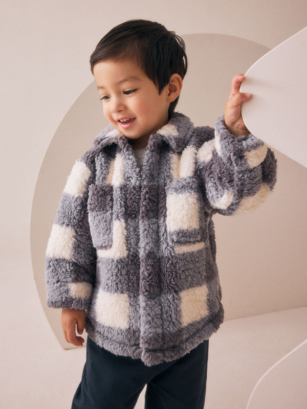 Grey Checkerboard Borg Fleece Shacket (3mths-7yrs)