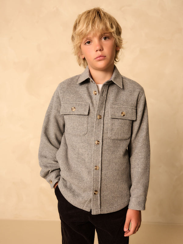 Grey Herringbone Brushed Shacket (3-16yrs)