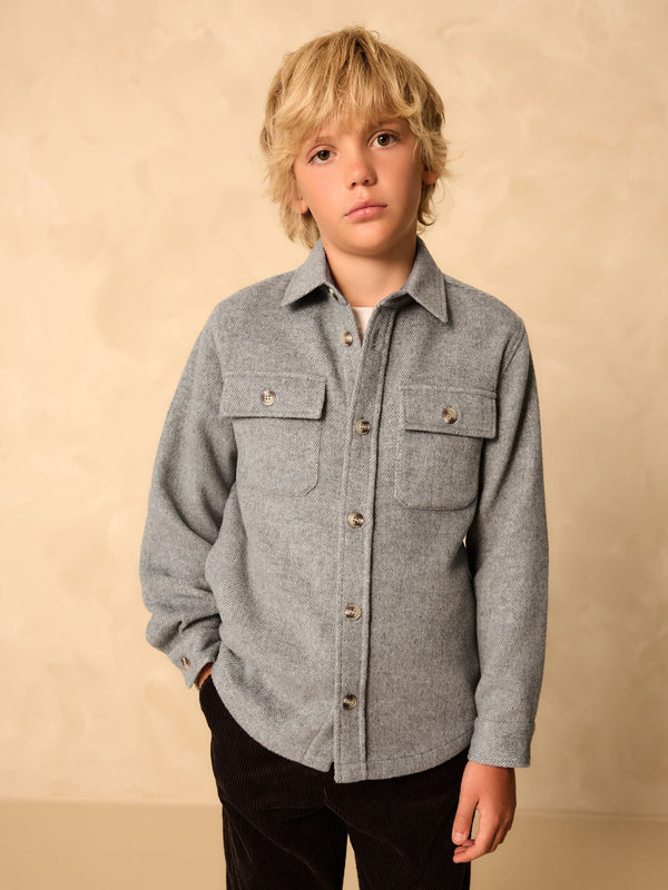 Grey Herringbone Brushed jacket (3-16yrs)