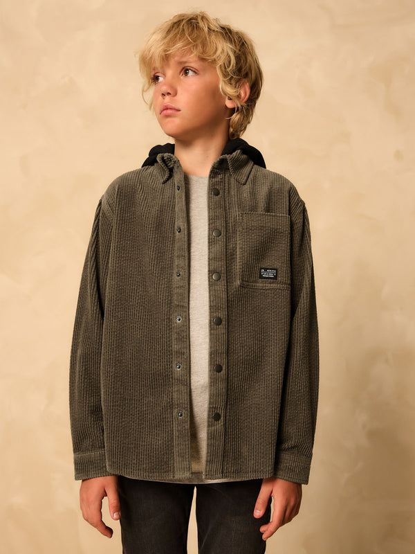 Khaki Green Corduroy Hooded Overshirt (3-16yrs)
