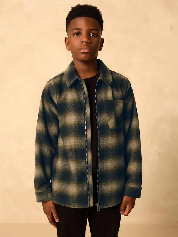 Neutral Check Zip Through Overshirt (3-16yrs)