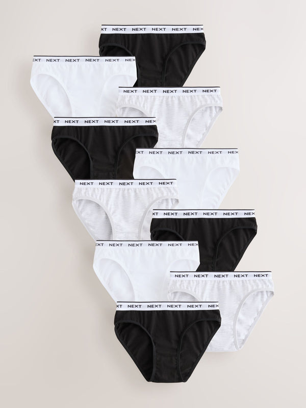 Black/White Print Bikini Briefs 10 Pack (5-16yrs)