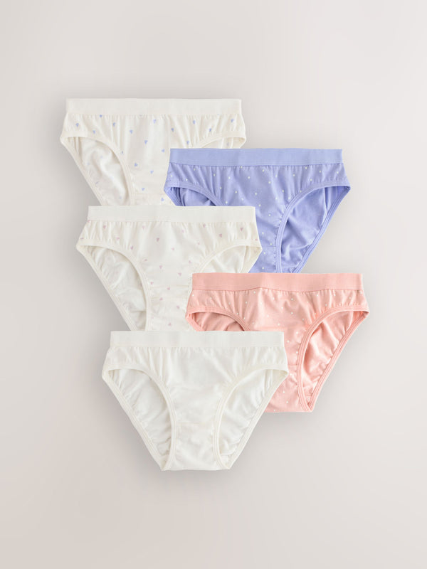 White/Pink ditsy print bikini brief 5 pack (5-16yrs)