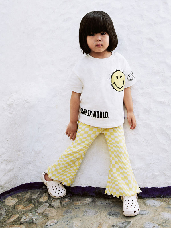 Ecru Yellow Smiley World Short Sleeve T-Shirt and Flare Set (3mths-7yrs)
