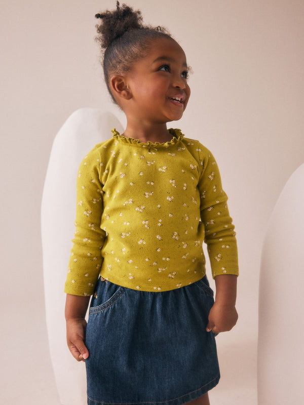 Green Ditsy Floral Long Sleeve Pointelle T-Shirt (3mths-7yrs)