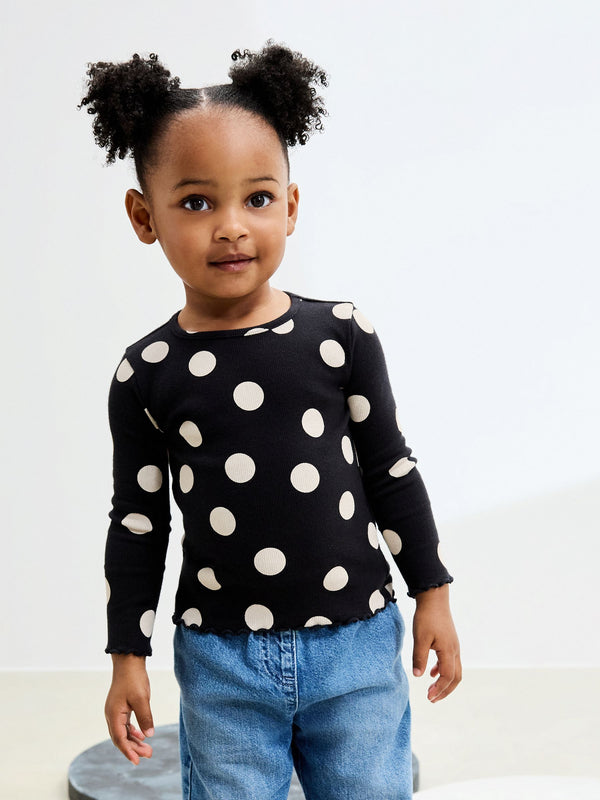 Black/White Spot Rib Long Sleeve T-Shirt (3mths-7yrs)