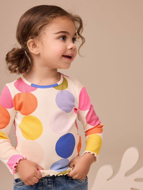 Rainbow Spot Rib Long Sleeve T-Shirt (3mths-7yrs)