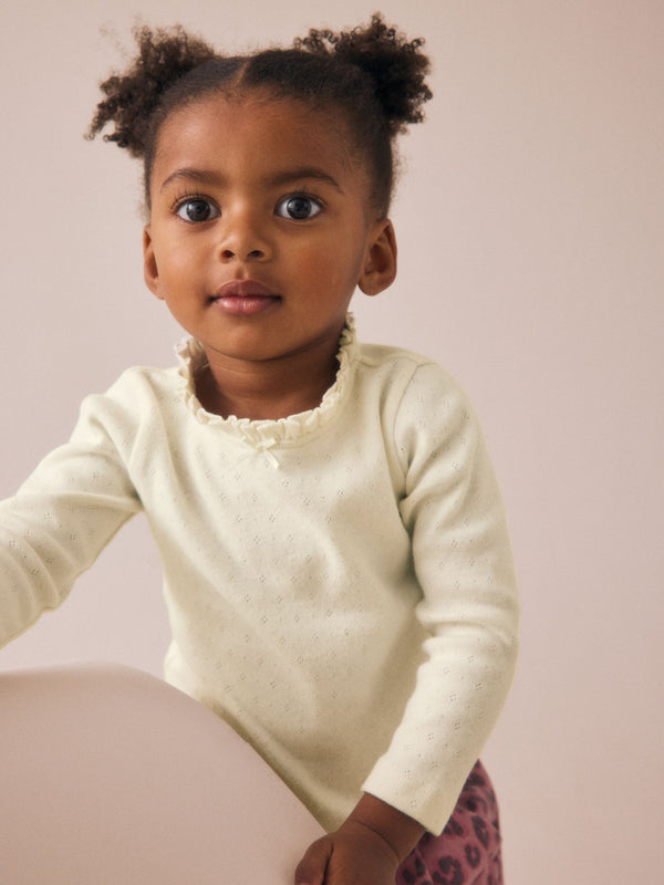Ecru White Long Sleeve Pointelle T-Shirt (3mths-7yrs)