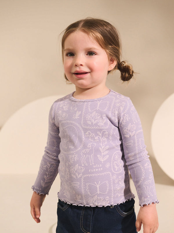 Lilac Purple Flower Rib Long Sleeve T-Shirt (3mths-7yrs)