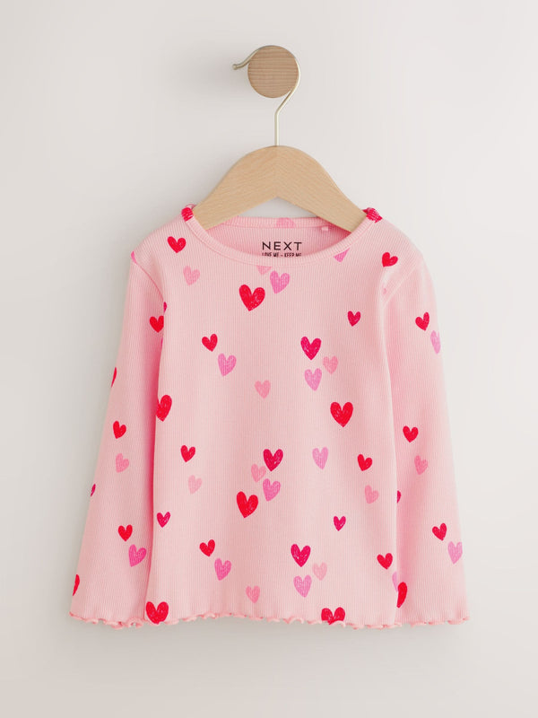 Pink Heart Rib Long Sleeve T-Shirt (3mths-7yrs)