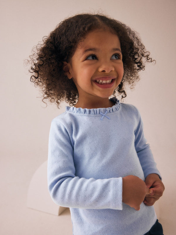 Blue Long Sleeve Pointelle T-Shirt (3mths-7yrs)