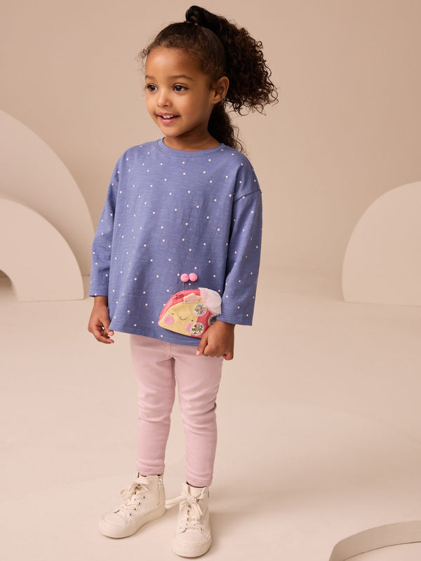 Navy Spot Ladybird Long Sleeve Bag T-Shirt (3mths-7yrs)
