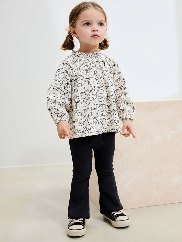 Black/White Bows Long Sleeve Blouse and Leggings Set (3mths-7yrs)