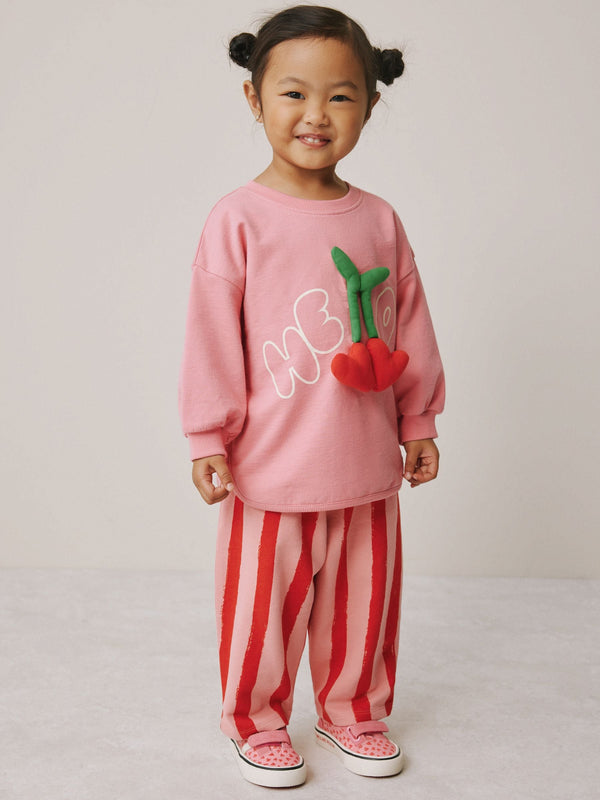 Pink Padded Cherry Long Sleeve Top and Barrel Trousers Set (3mths-7yrs)