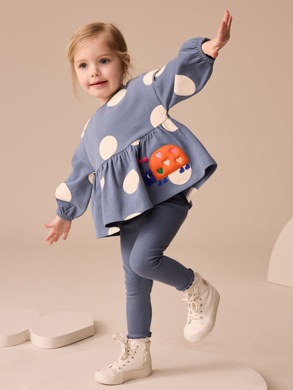 Navy Ladybird Long Sleeve Peplum Top and Leggings Set (3mths-7yrs)