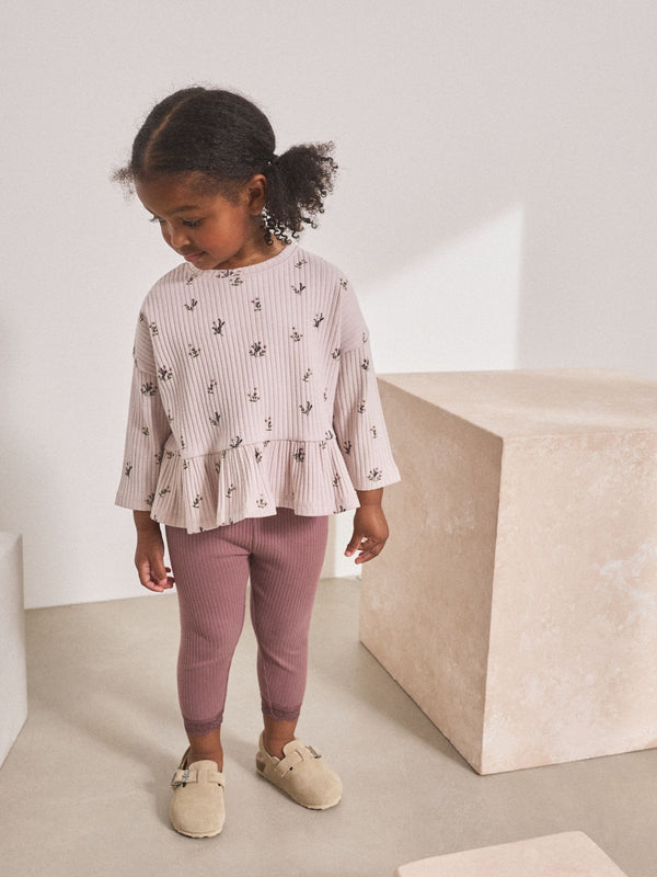 Mauve Purple Ditsy Floral Ribbed Long Sleeve Top and Leggings Set (3mths-7yrs)