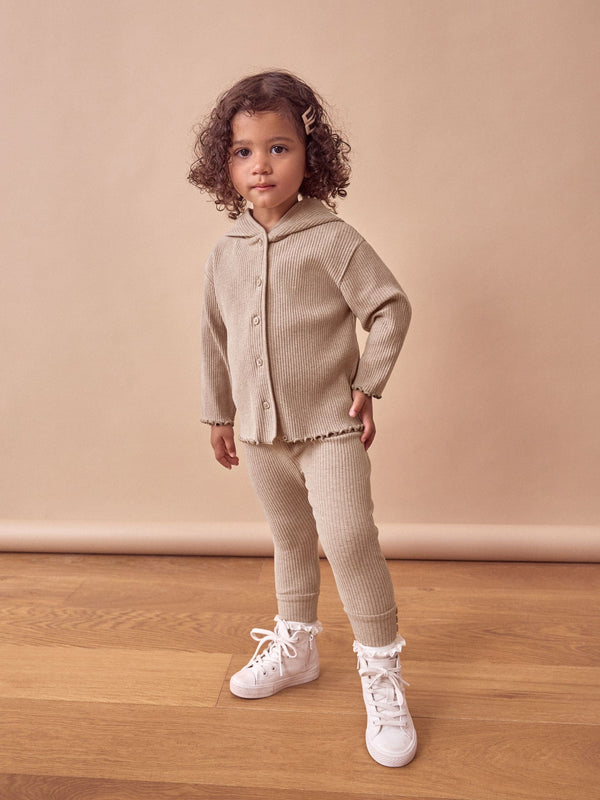 Brown Ribbed Hooded Cardigan and Leggings Set (3mths-7yrs)