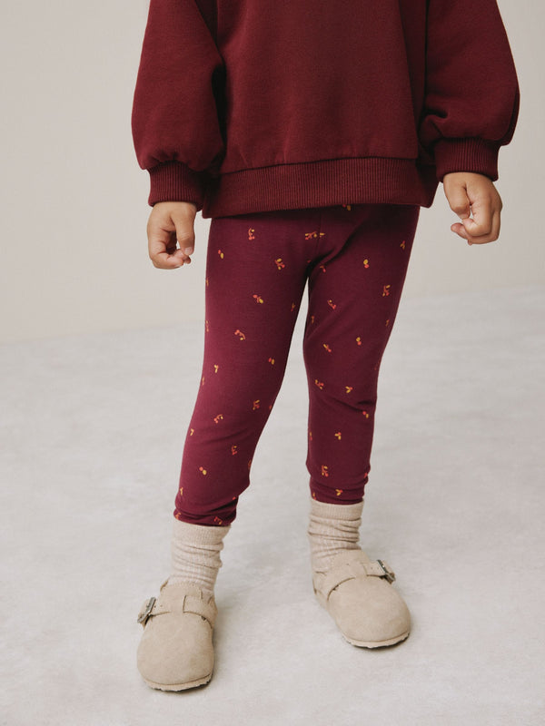 Burgundy Red Ditsy Floral Plain Leggings (3mths-7yrs)
