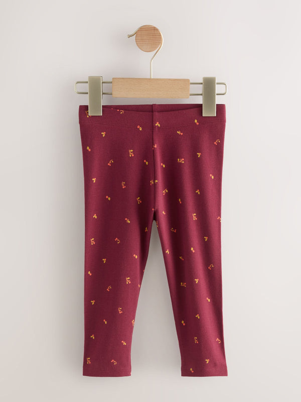 Burgundy Red Ditsy Floral Plain Leggings (3mths-7yrs)