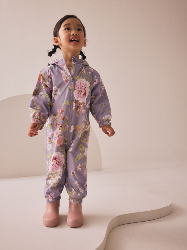 Purple Floral Waterproof Printed Puddlesuit (3mths-7yrs)
