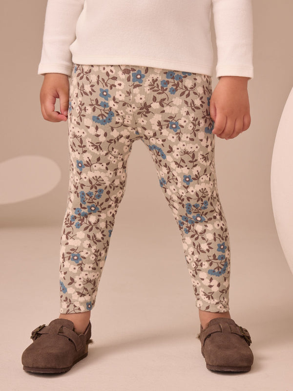 Sage Blue/Green Floral Rib Leggings (3mths-7yrs)