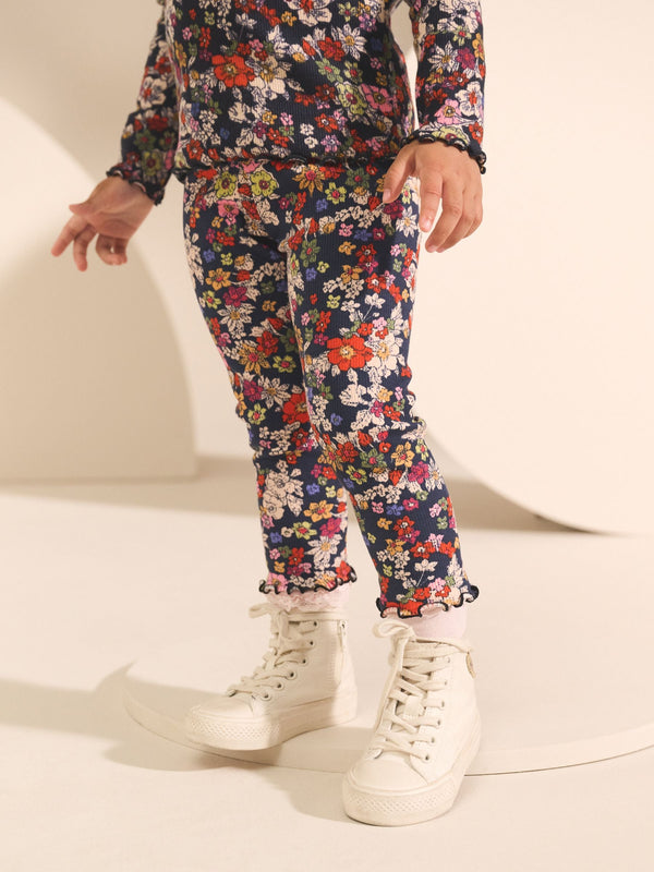 Navy Floral Rib Leggings (3mths-7yrs)