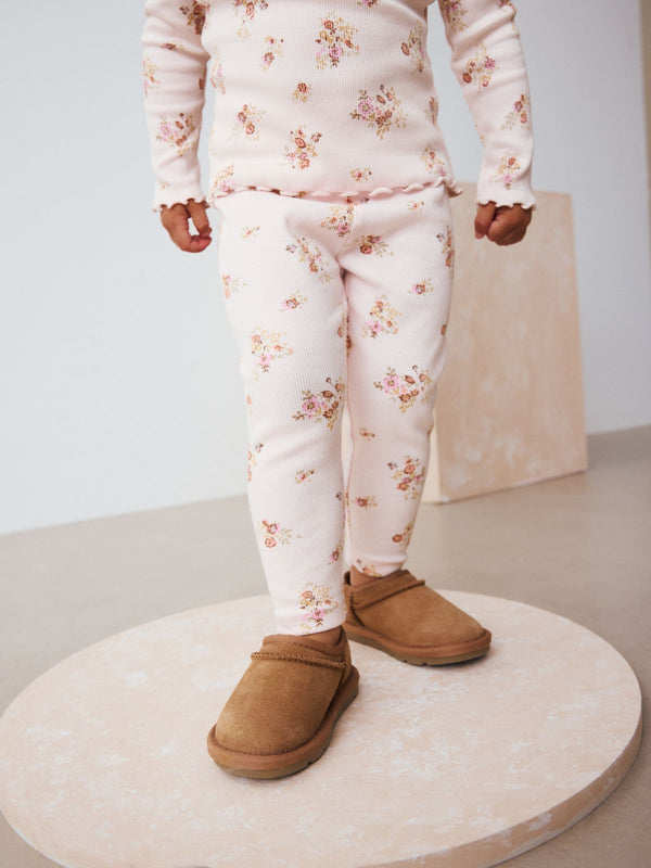 Ecru White Ditsy Floral Rib Leggings (3mths-7yrs)