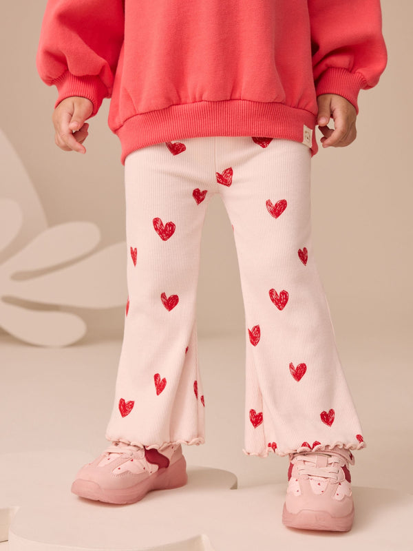 Light Pink Heart Rib Flare Leggings (3mths-7yrs)